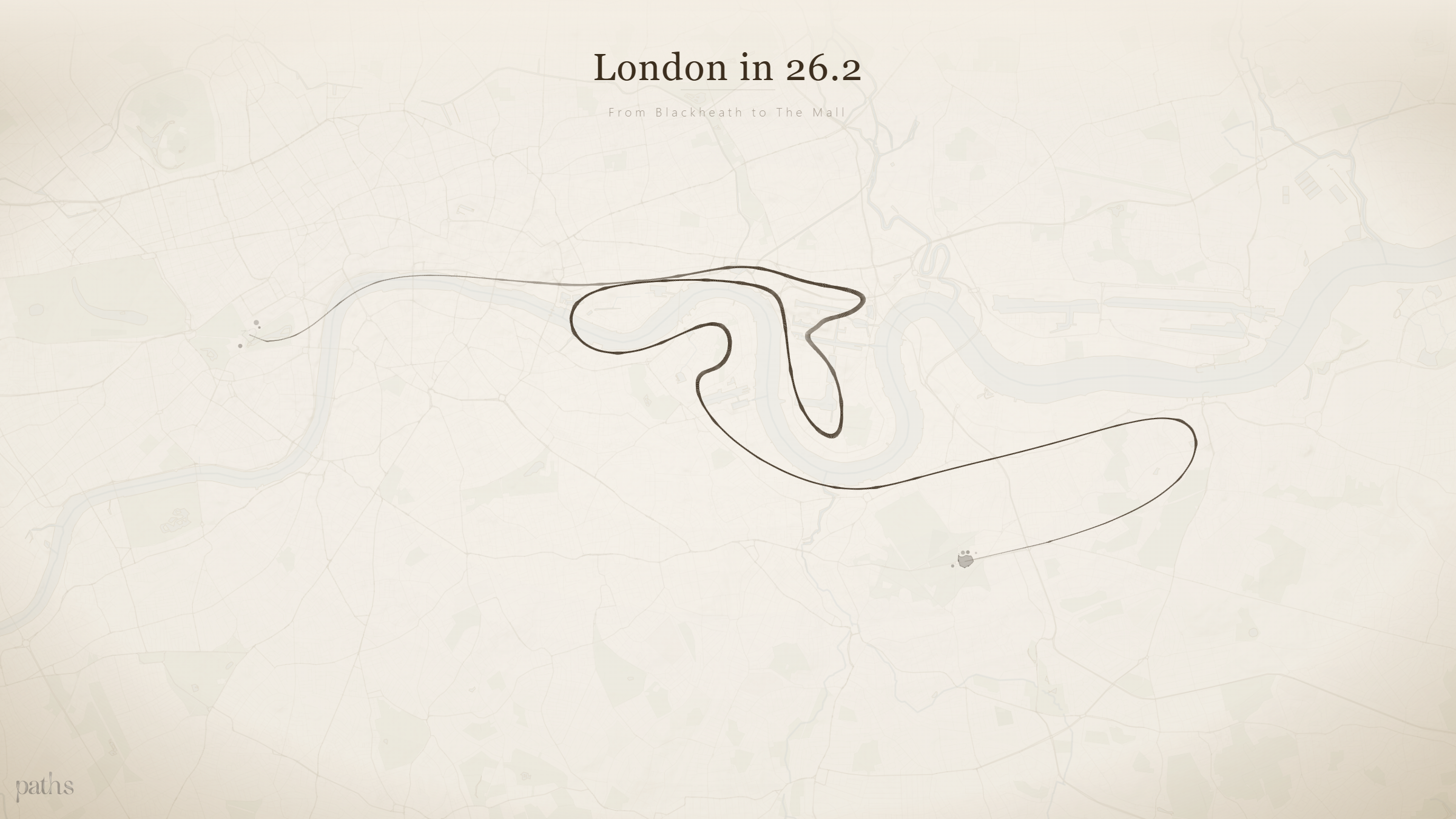 A marathon route rendered as a high-fidelity map